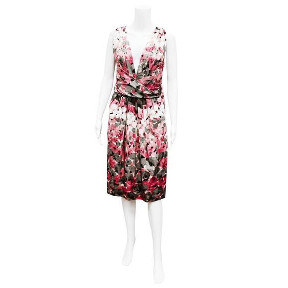 Moschino Floral Cotton Sheath Dress Size 10 Pink Sleeveless Deep V Neck - Picture 1 of 5
